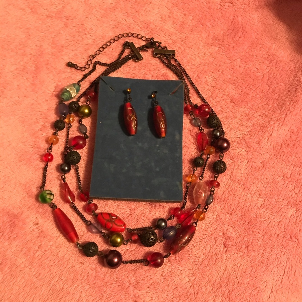 3 Strand Multicolor Necklace Set